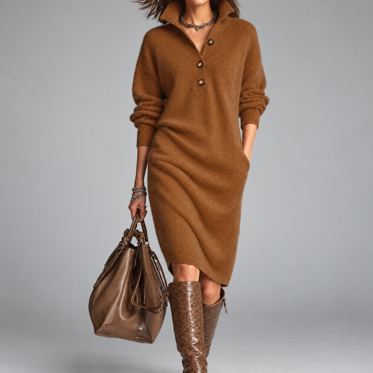 Elyon | Vestido jersey con cuello de botones