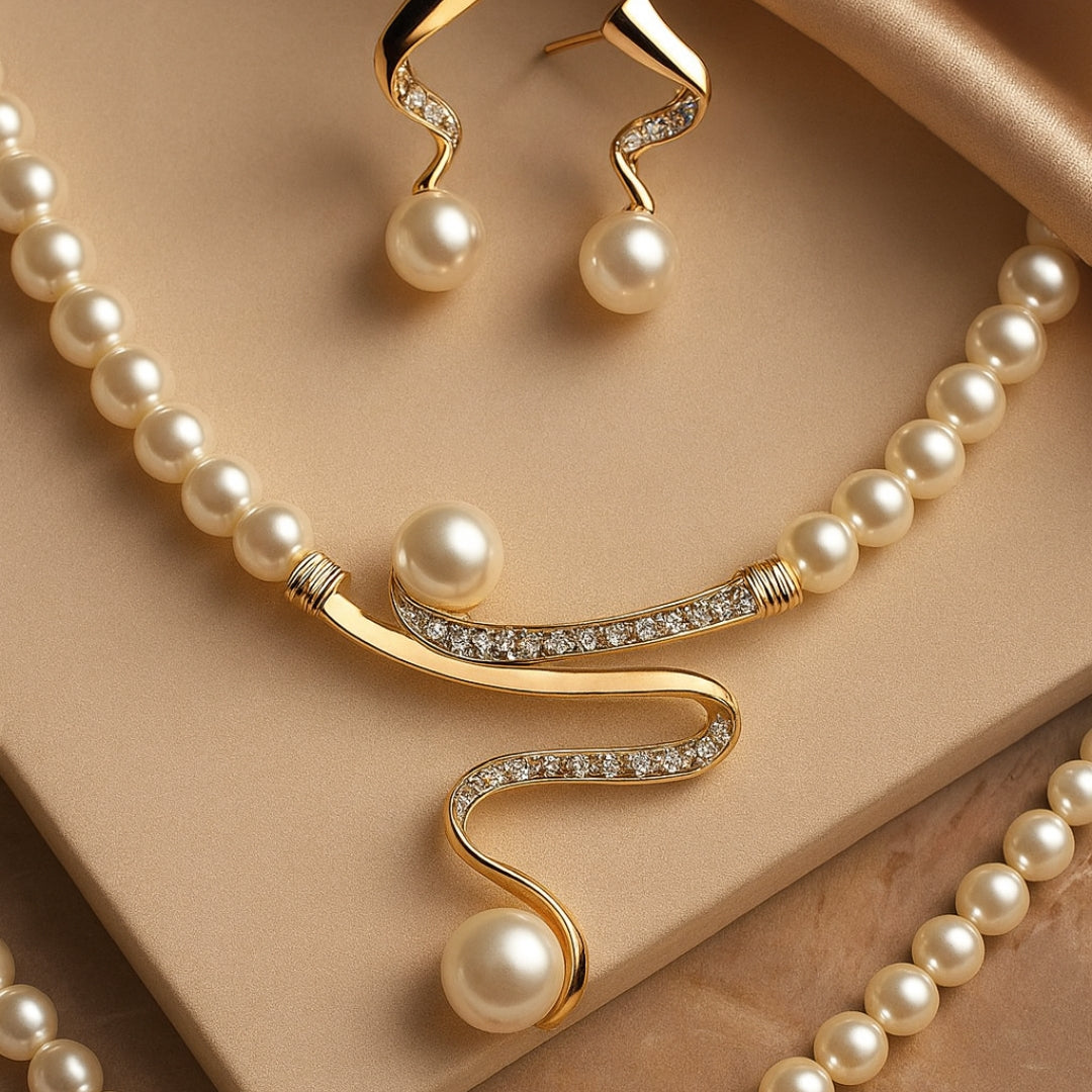 Conjunto de collar y pendientes de perlas