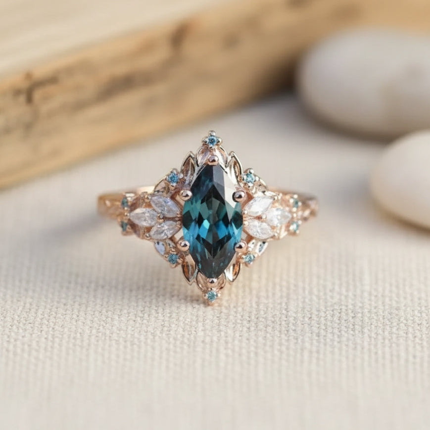 Anillo exótico cristalino azul
