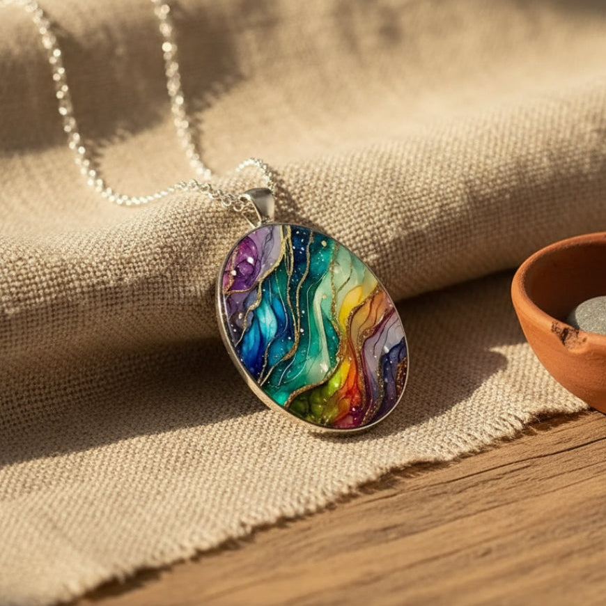 Collar de piedra redonda de colores