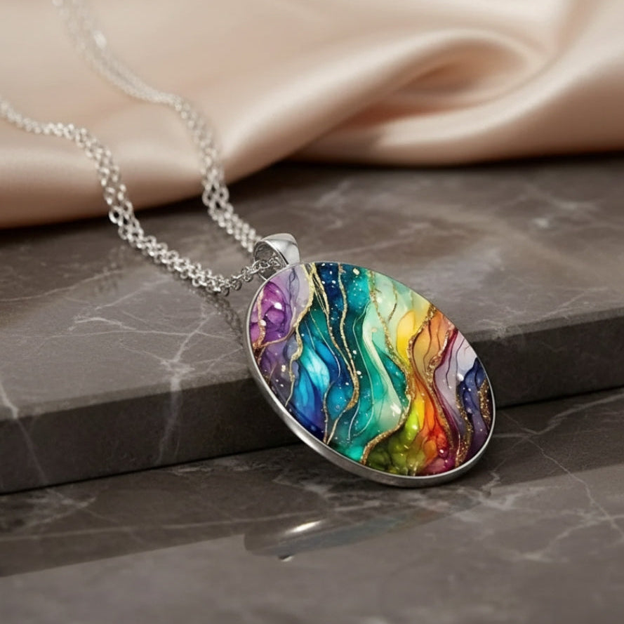 Collar de piedra redonda de colores