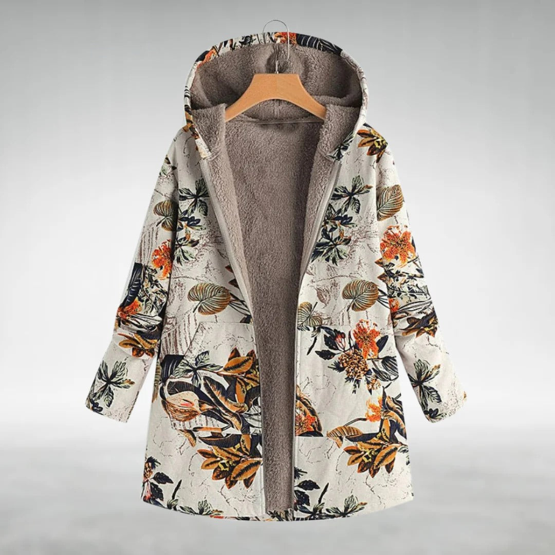 Malvina | Chaqueta con capucha y estampado botánico suave