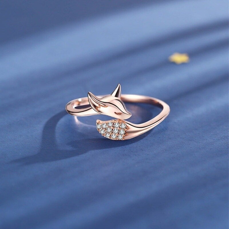 Anillo de zorro plateado y rosa