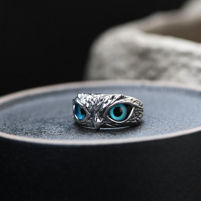 Anillo ajustable búho de la suerte en plateado y ópalo