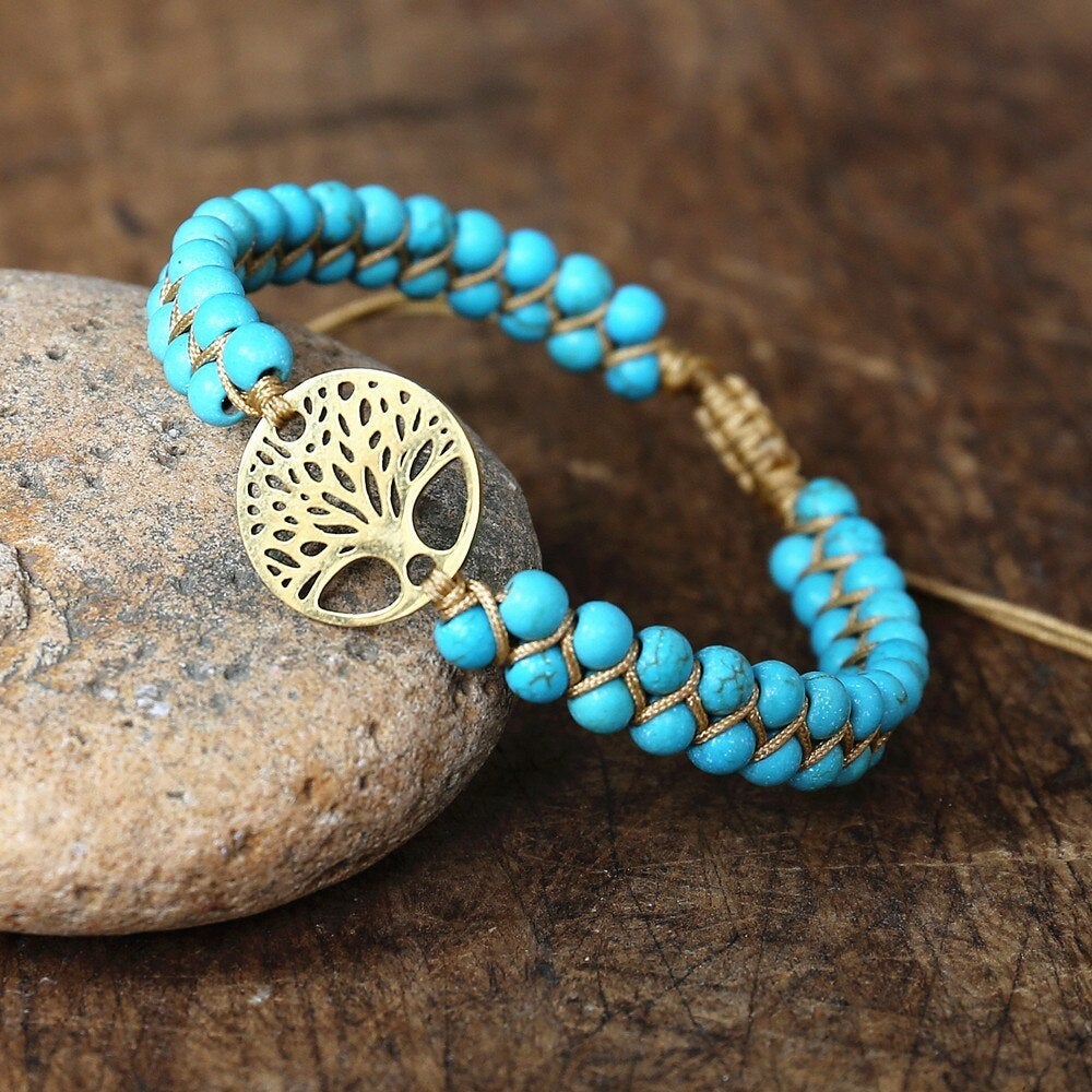 Pulsera árbol de la vida con piedra turquesa