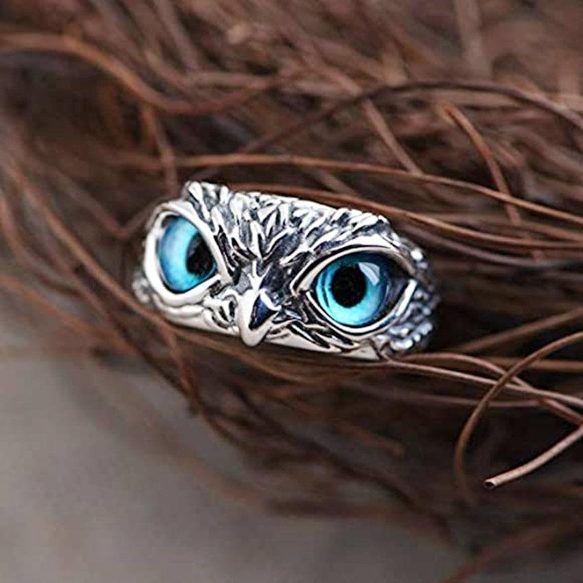 Anillo ajustable búho de la suerte en plateado y ópalo