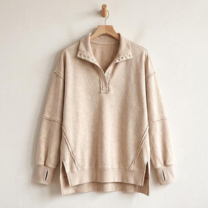Hazel | Sudadera henley con costuras vistas