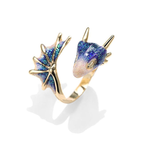 Anillo ajustable de dragón plateado con esmalte pintado