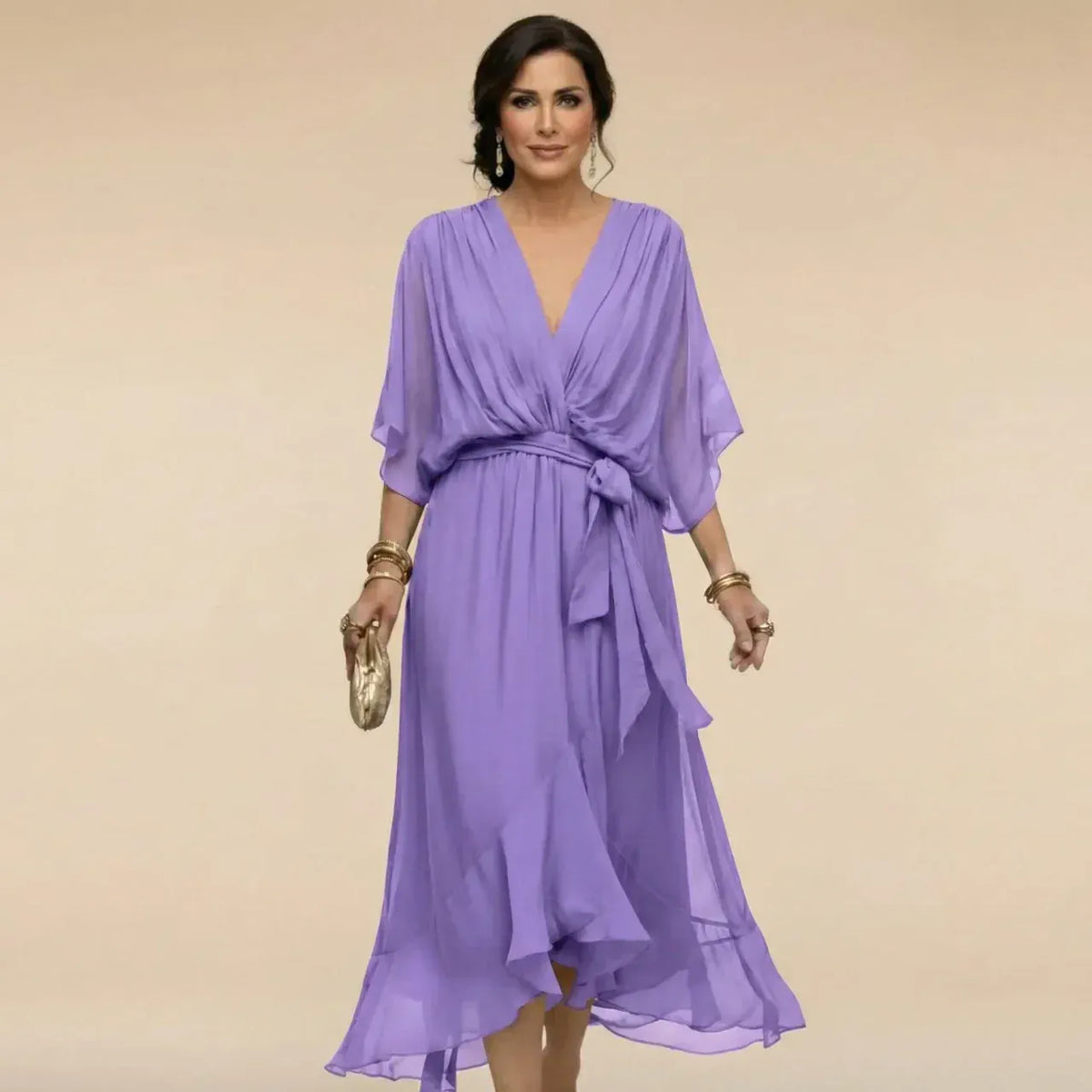 Aurelie | Vestido cruzado con mangas con vuelo