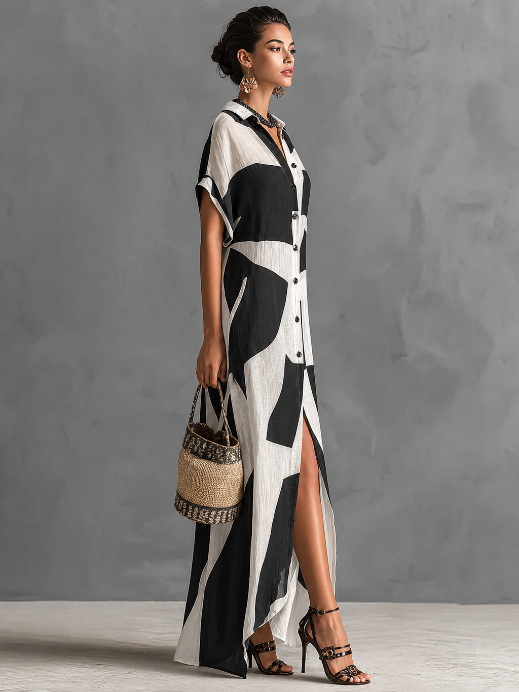 Marguerite | Vestido camisero con estampado geométrico