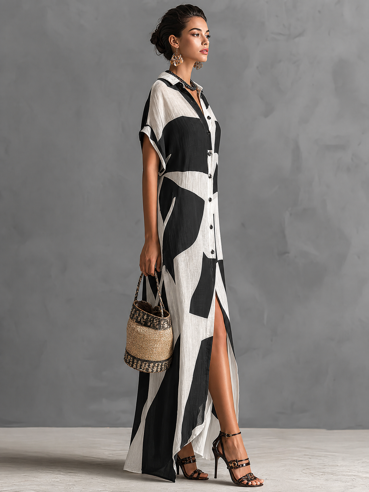 Marguerite | Vestido camisero con estampado geométrico