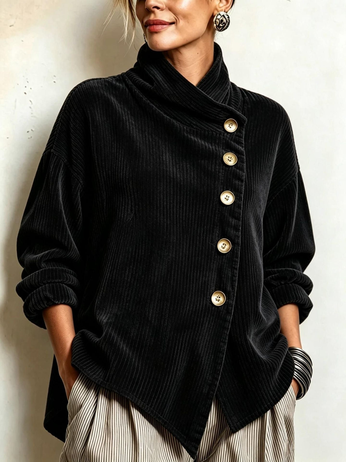 Fleur | Jersey de cuello drapeado con botones