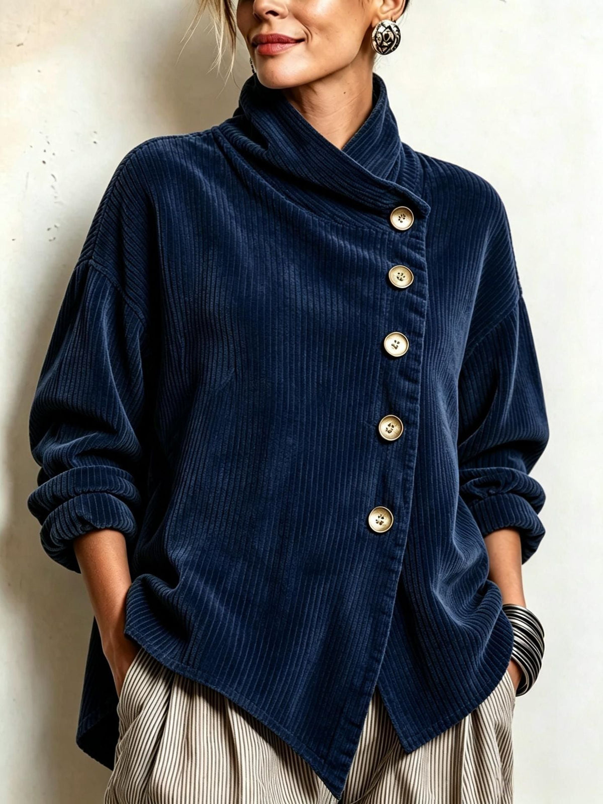 Fleur | Jersey de cuello drapeado con botones