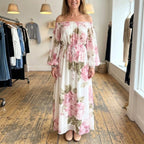 Rita | Vestido largo floral con hombros descubiertos