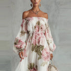 Rita | Vestido largo floral con hombros descubiertos