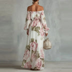Rita | Vestido largo floral con hombros descubiertos