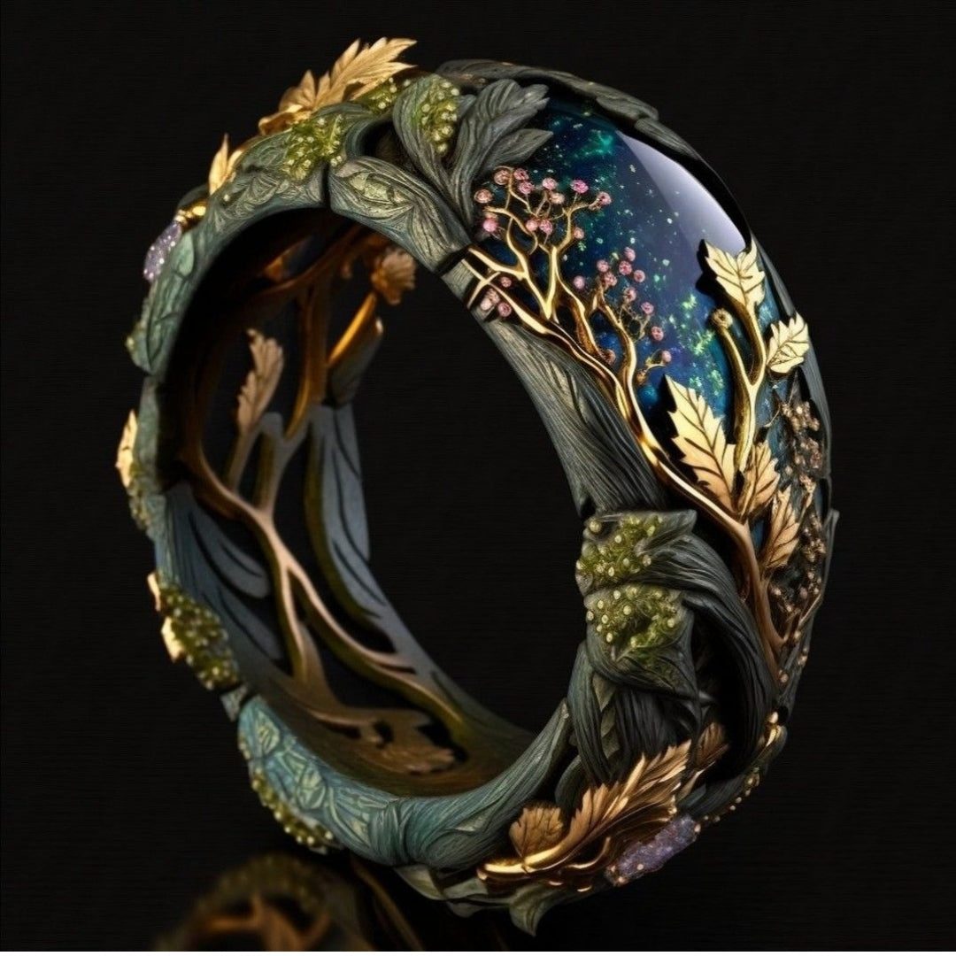 Anillo exótico de cristal en tonos tierra