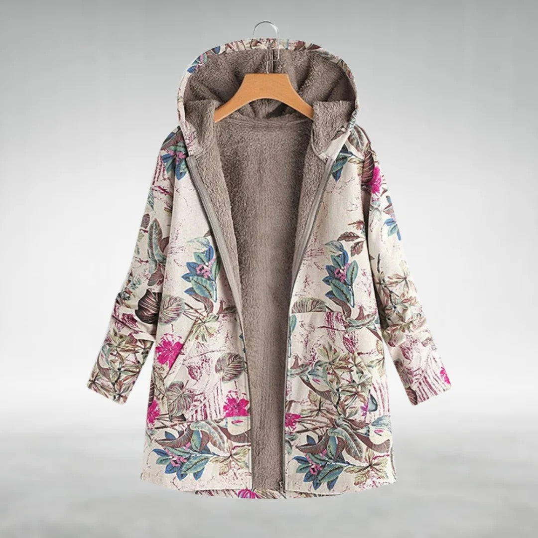 Malvina | Chaqueta con capucha y estampado botánico suave