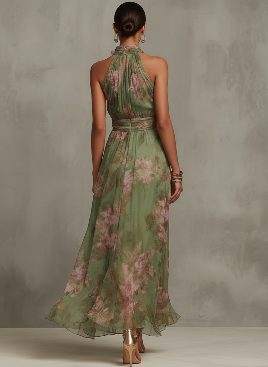 Livia | Vestido largo floral con cuello halter