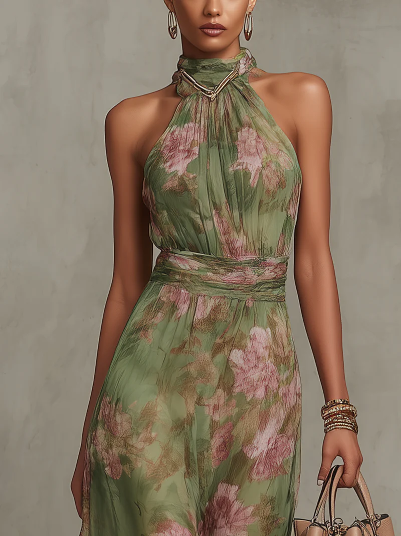Livia | Vestido largo floral con cuello halter