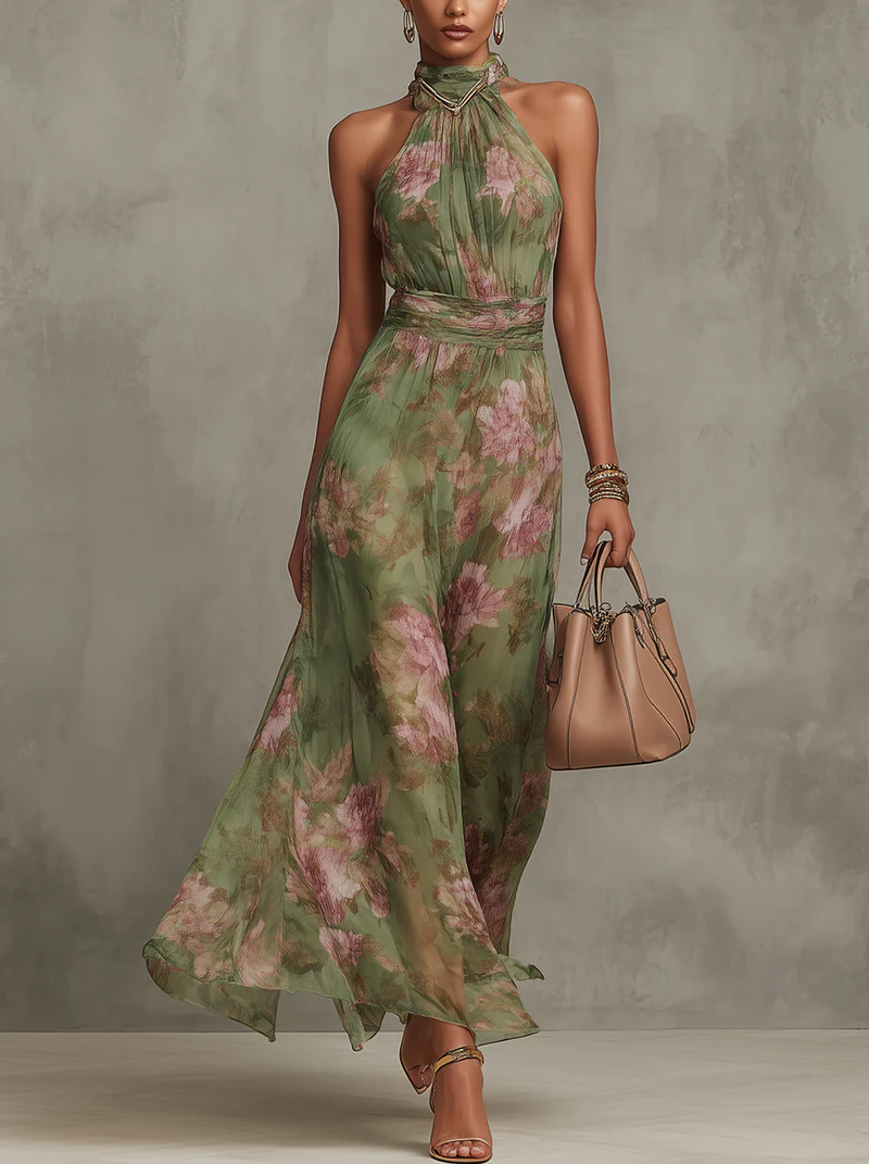 Livia | Vestido largo floral con cuello halter