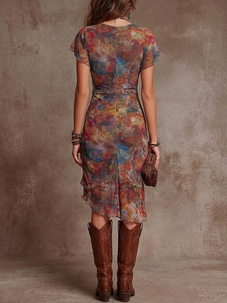 Martina | Vestido midi con estampado artístico estilo boho