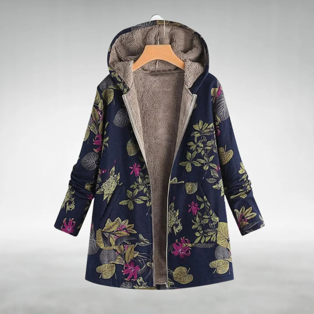 Malvina | Chaqueta con capucha y estampado botánico suave