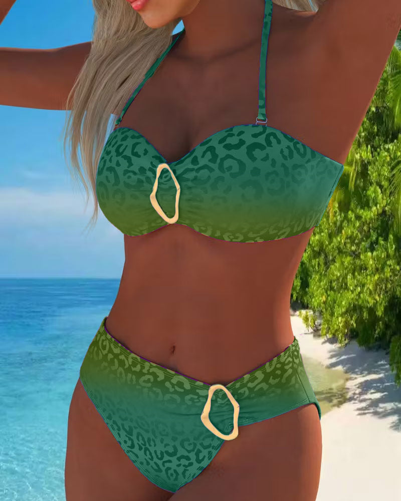 Lydia | Bañador de cuello halter con estampado de leopardo degradado