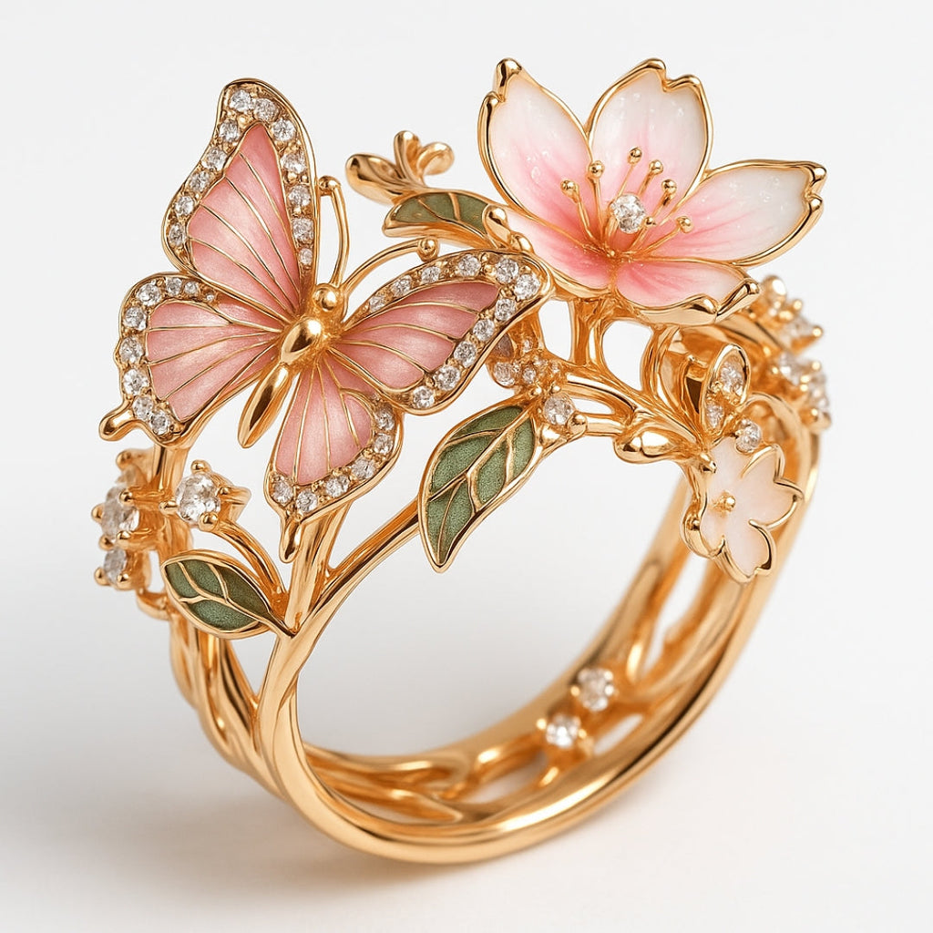 Anillo mariposa con circonitas, luminoso y de inspiración natural