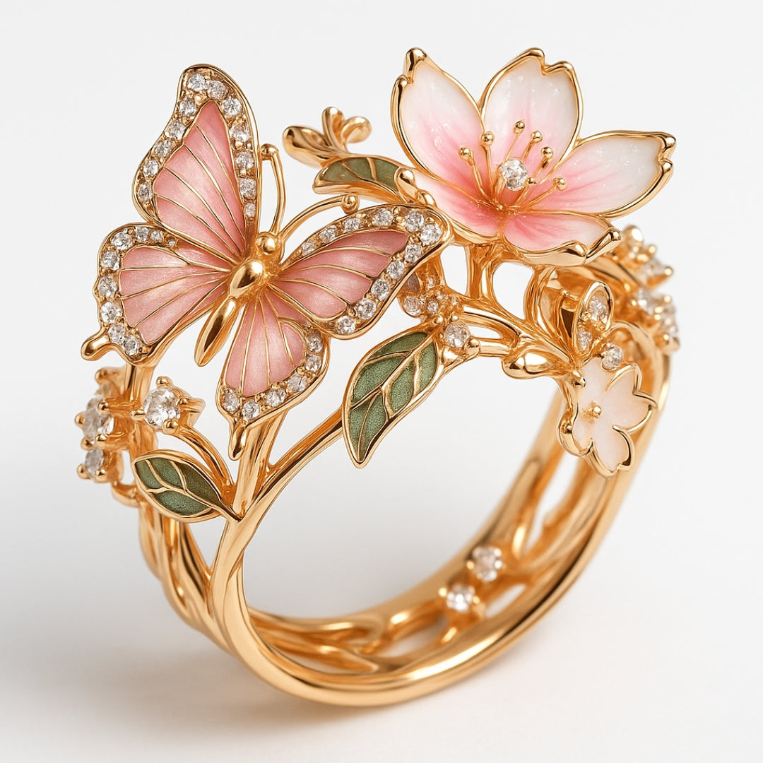 Anillo mariposa con circonitas, luminoso y de inspiración natural