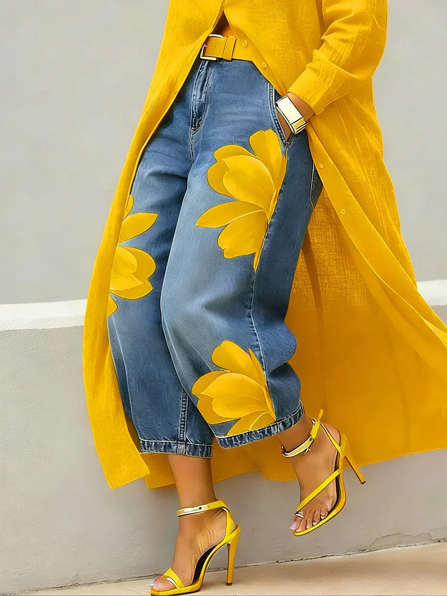 Analie | Conjunto de vestido camisero y vaqueros florales