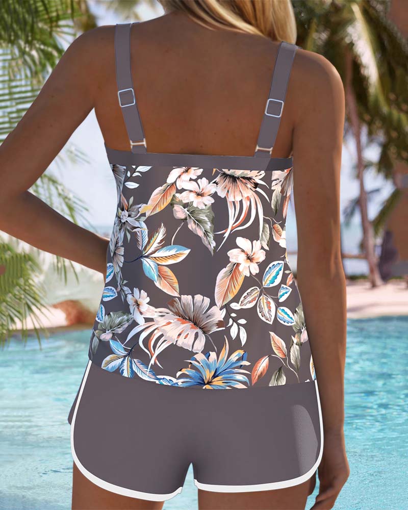 Imke | Tankini estampado sin mangas con cuello en U