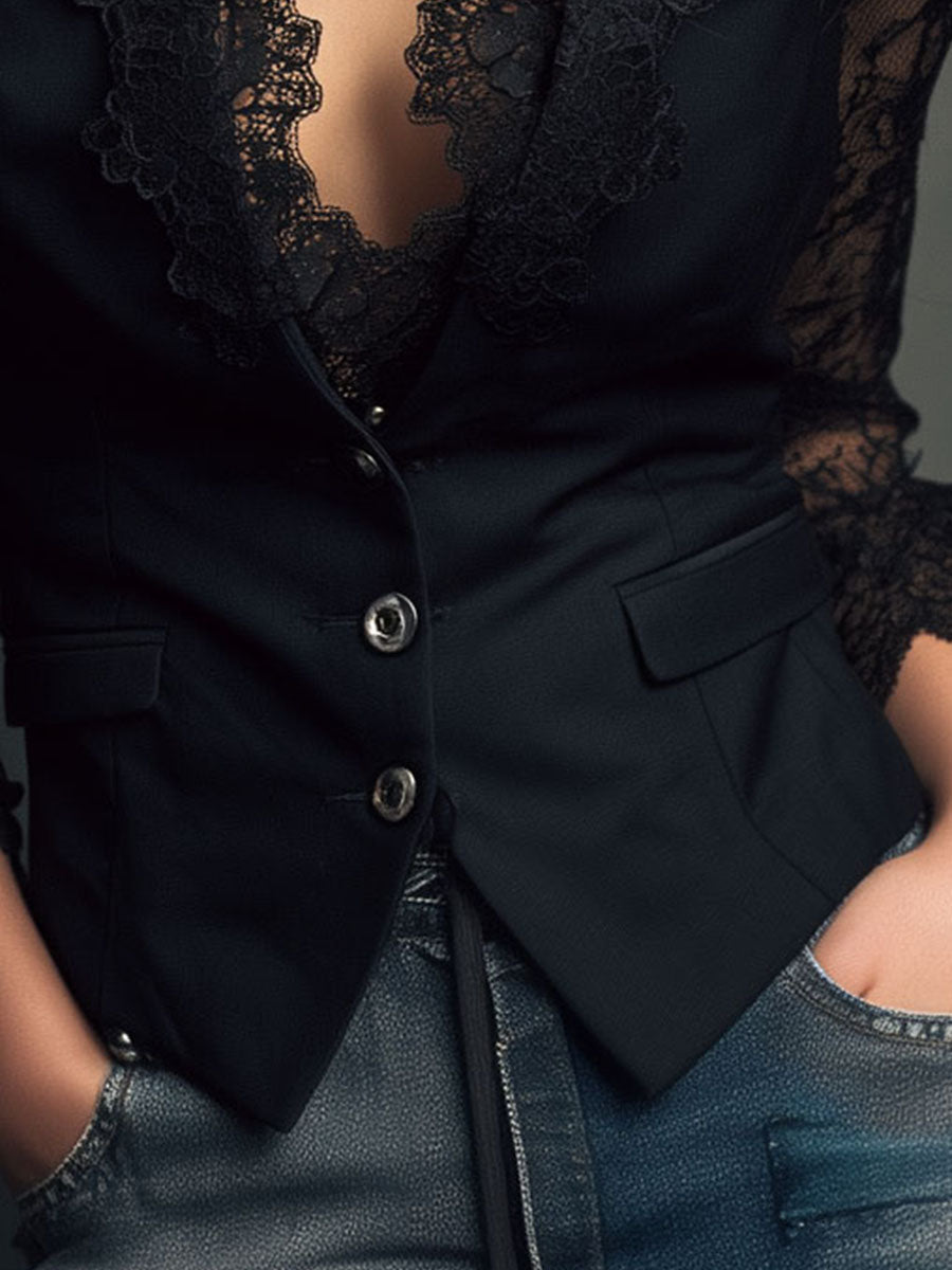 Selina | Blusa elegante de encaje con chaleco entallado
