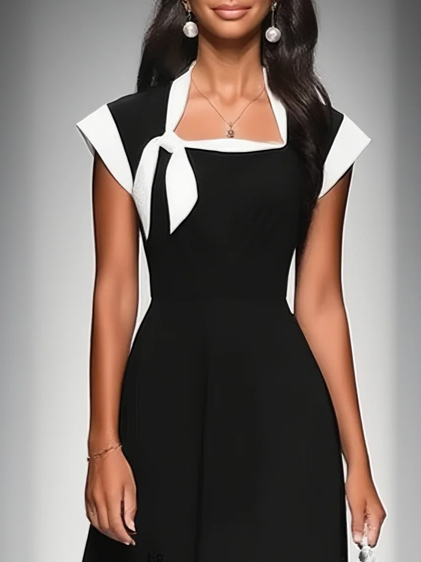 Delphine | Vestido midi con cuello cuadrado y bloques de color