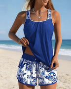 Marie | Conjunto de dos piezas con top de tankini y shorts estampados