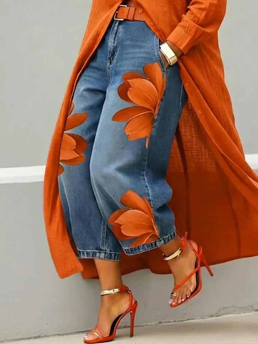 Analie | Conjunto de vestido camisero y vaqueros florales