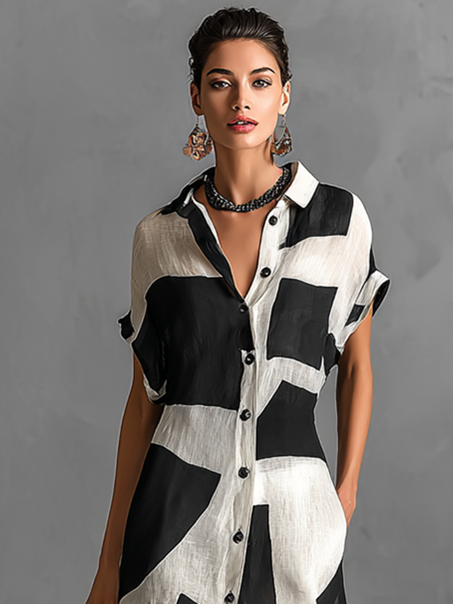 Marguerite | Vestido camisero con estampado geométrico