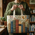 Bolso acolchado con libros y flores