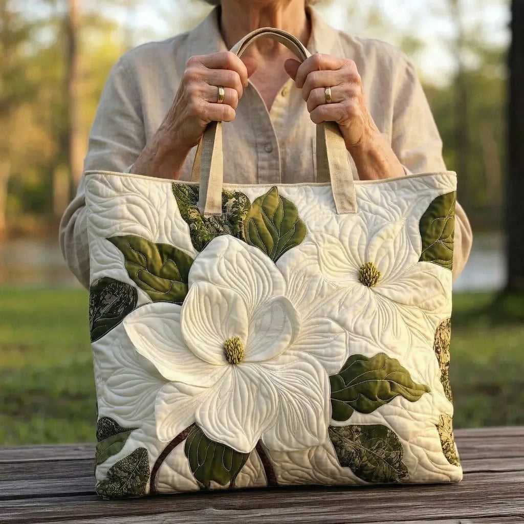 Bolso tote acolchado con lirios blancos elegantes