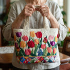 Bolso tote acolchado con jardín de tulipanes
