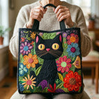 Bolso acolchado con gato negro encantado