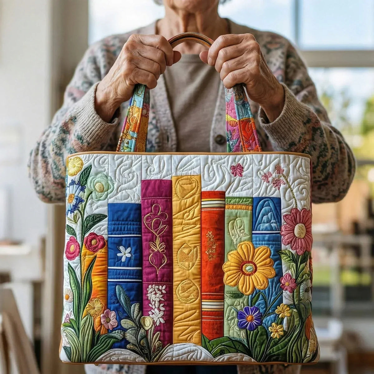 Bolso con biblioteca floral