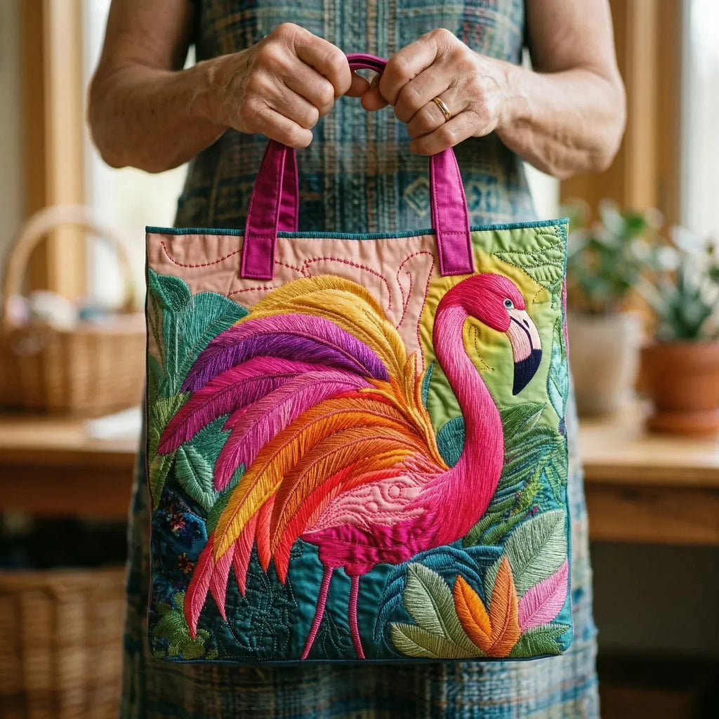 Bolso tote acolchado con flamenco arcoíris