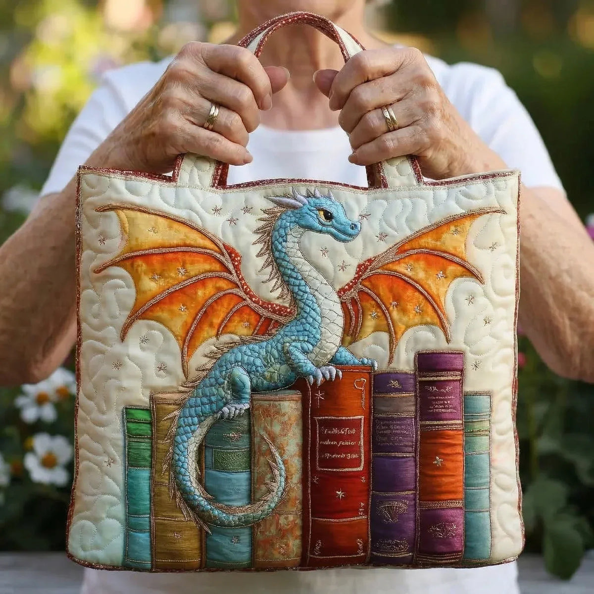 Bolso acolchado con dragón esmeralda guardián de libros