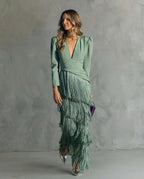 Chiara | Vestido elegante con mangas de flecos
