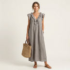 Josette | Vestido largo con volantes y cuello de pico