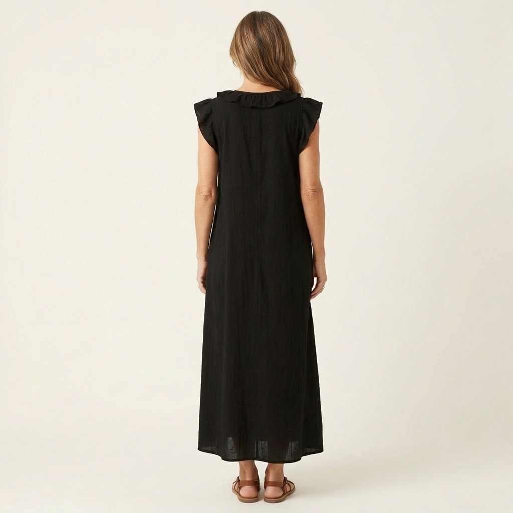 Josette | Vestido largo con volantes y cuello de pico