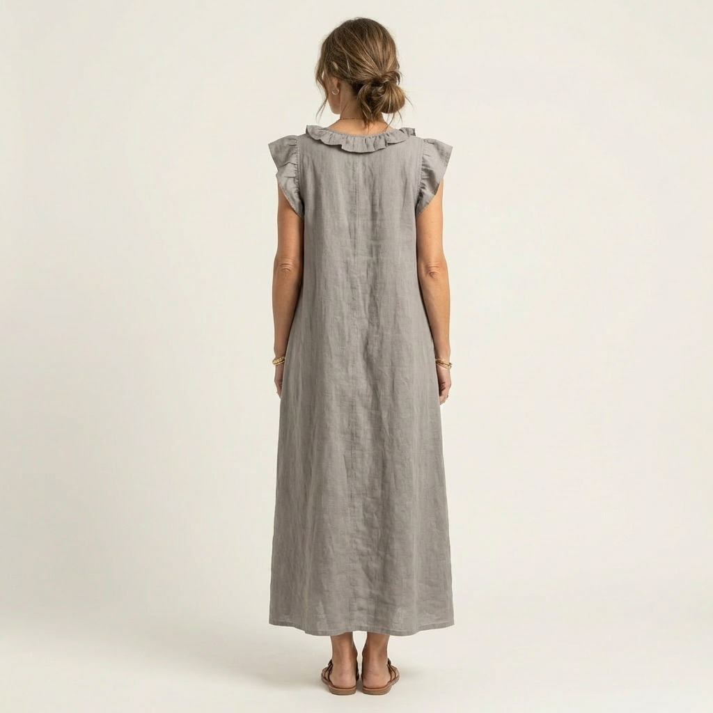 Josette | Vestido largo con volantes y cuello de pico
