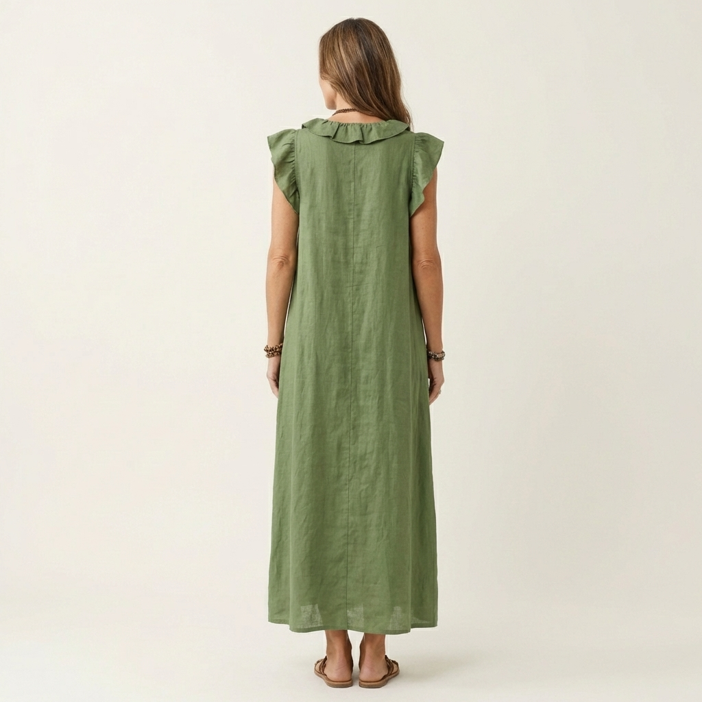 Josette | Vestido largo con volantes y cuello de pico