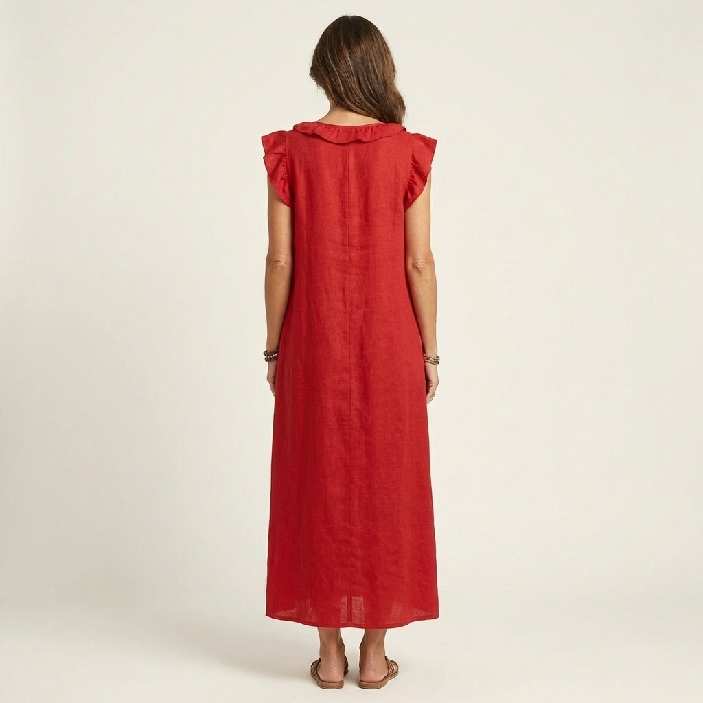 Josette | Vestido largo con volantes y cuello de pico